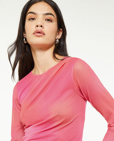Top en tulle avec fronces rose fuchsia - Pimkie