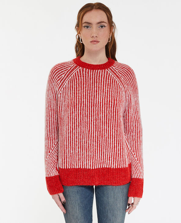 Pull en maille côtelée effet rayé rouge - Pimkie