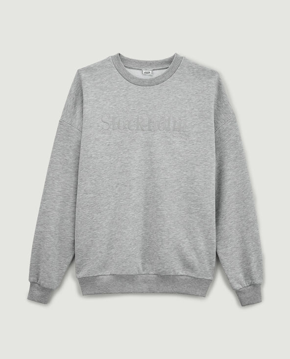 Sweat brodé gris chiné - Pimkie