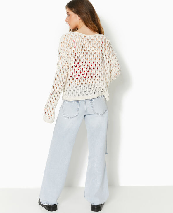 Pull en maille ajourée manches flare écru - Pimkie