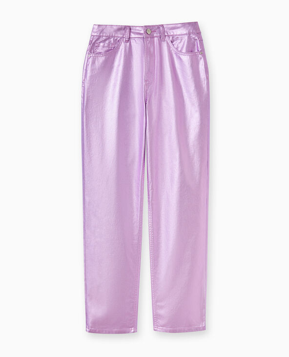 Jean droit rose métallisé taille haute rose fluo - Pimkie