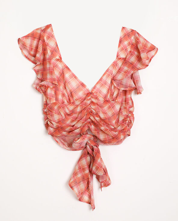 Blouse courte à carreaux blanc - Pimkie