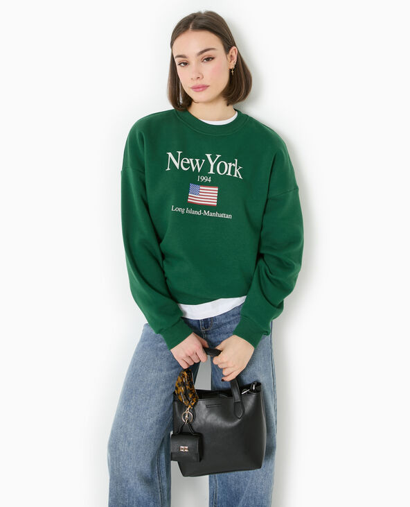 Sweat col rond avec print vert foncé - Pimkie