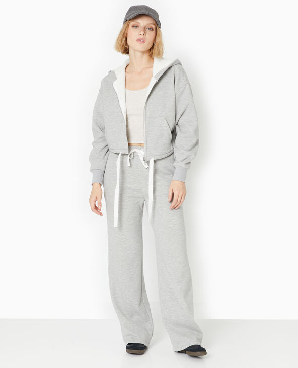 Pantalon large en molleton doublé de fourrure gris chiné - Pimkie