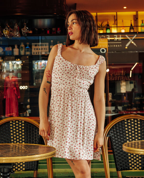 Robe bretelles encolure empire motifs fleurs blanc - Pimkie