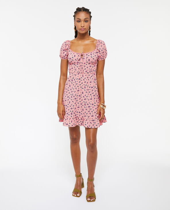 Robe courte forme empire motif fleurs rouge - Pimkie