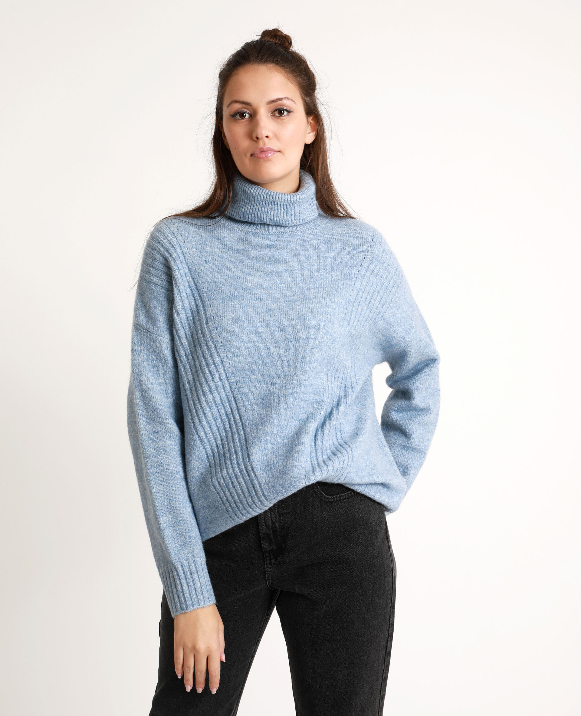 Pull col roule bleu