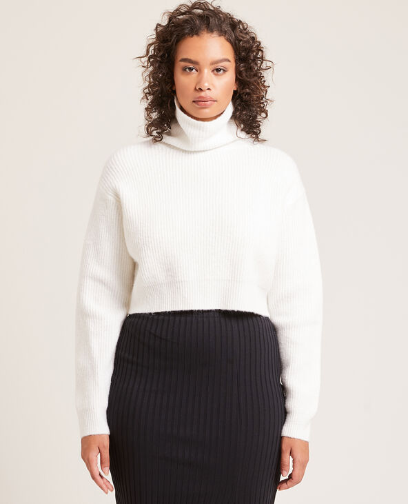 Pull cropped col roulé blanc - Pimkie