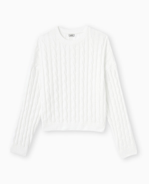 Pull col rond en maille chenille torsadée blanc - Pimkie