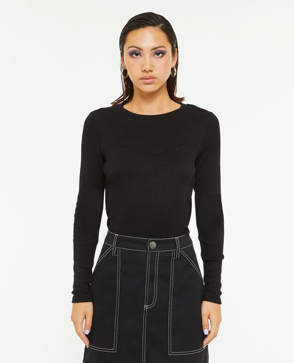 Top manches longues effet corset noir - Pimkie