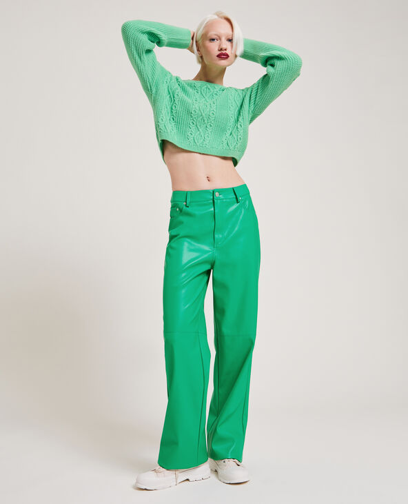 Pantalon droit en simili cuir vert olive - Pimkie