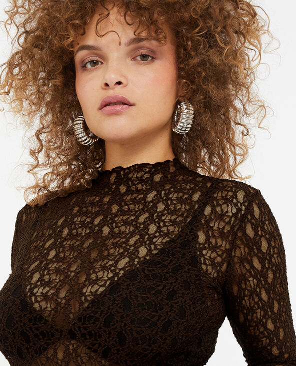 Top col montant en dentelle marron - Pimkie