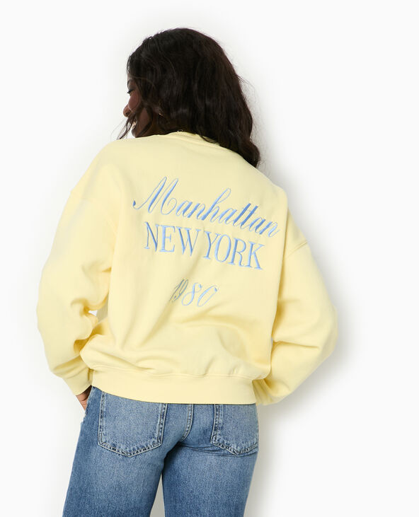 Sweat oversize avec broderies devant et dos jaune - Pimkie