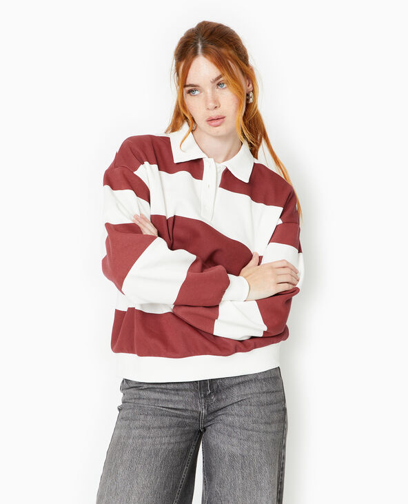 Sweat à rayures avec col polo bordeaux - Pimkie