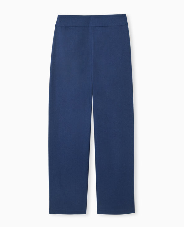 Pantalon droit taille haute avec lin bleu marine - Pimkie