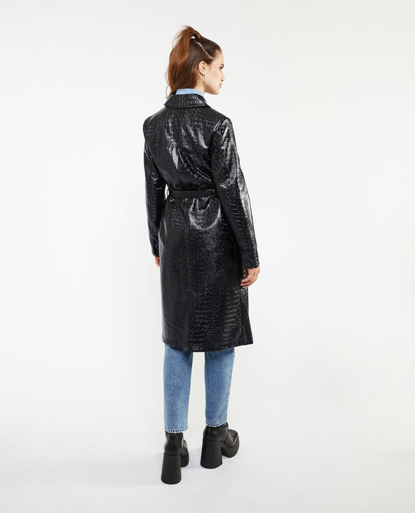 Manteau ceinturé effet croco noir - Pimkie