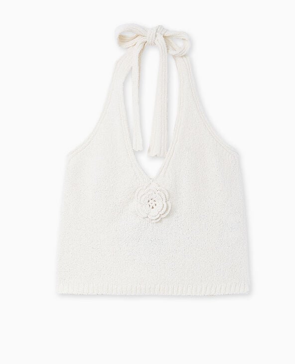 Top court dos-nu en maille effet bouclette blanc - Pimkie