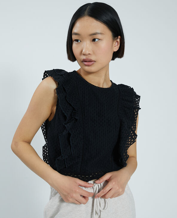Top dentelle et volants noir - Pimkie