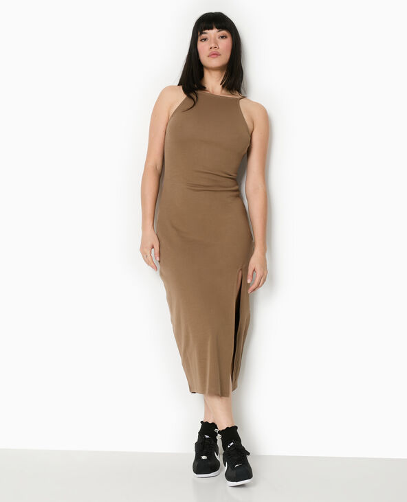 Robe longue à bretelles avec fente marron - Pimkie