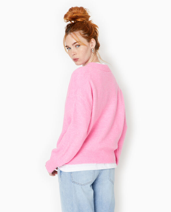 Pull col V en maille rose - Pimkie
