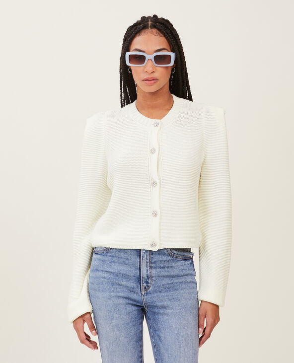 Gilet court avec boutons bijoux blanc - Pimkie