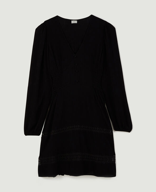Robe courte col V avec dentelle et boutons noir - Pimkie