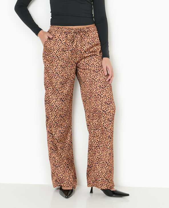 Pantalon large en tissu satiné motif léopard marron - Pimkie