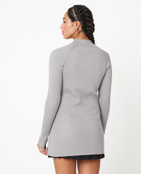 Gilet long en maille côtelée avec col montant gris - Pimkie