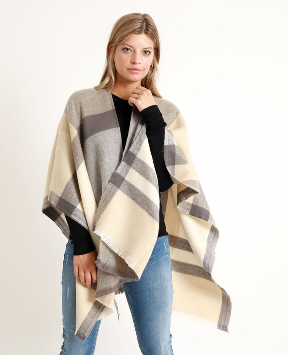 Poncho à carreaux écru - Pimkie