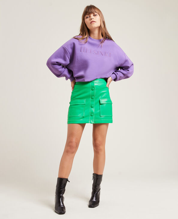 Jupe courte boutonnée en simili cuir vert - Pimkie