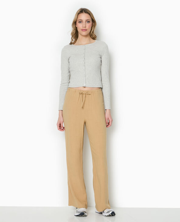 Pantalon large et droit avec taille élastiquée camel - Pimkie