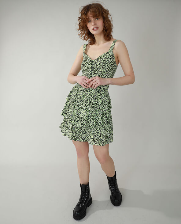 Robe léopard volantée vert anis - Pimkie