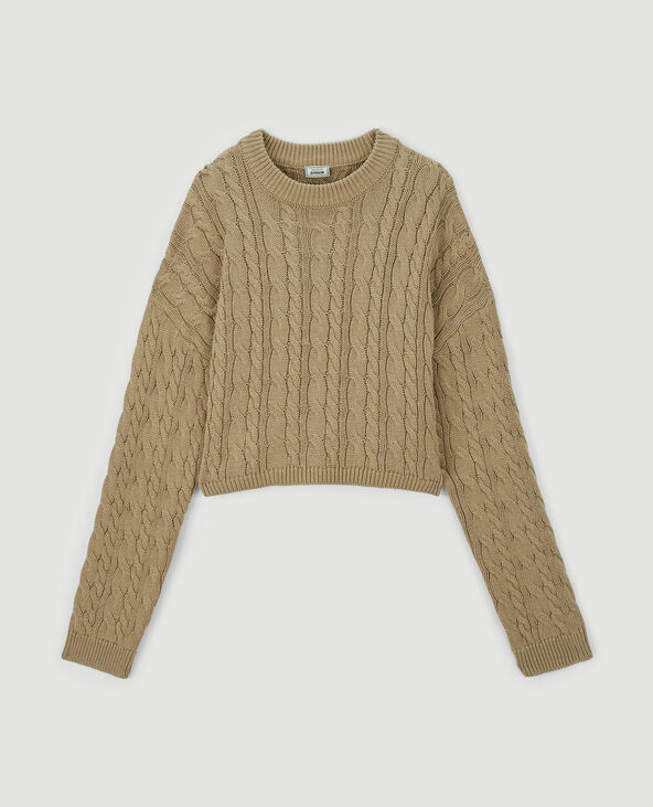 Pull court en maille torsadée camel - Pimkie