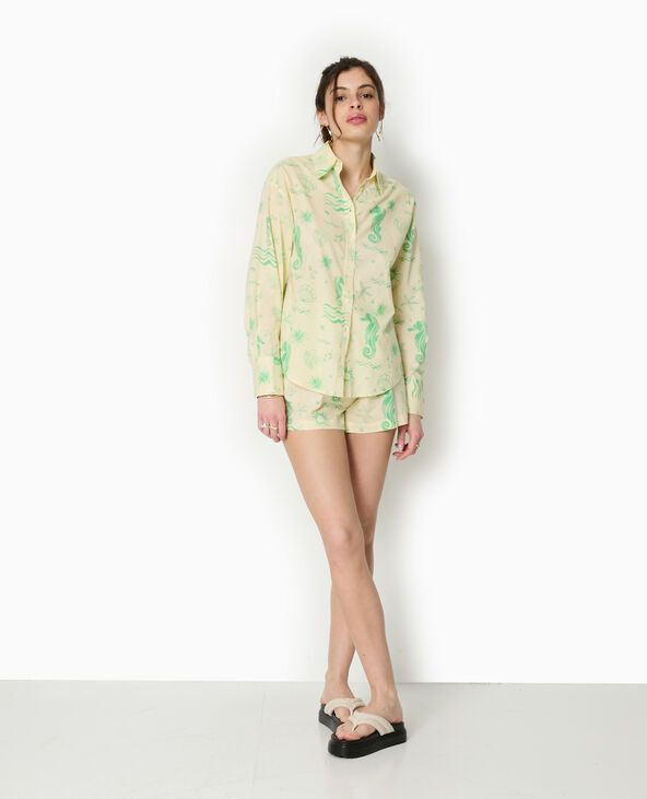 Chemise en voile de coton motif coquillages Jaune pâle - Pimkie