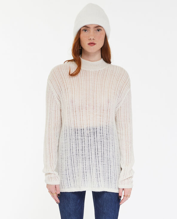 Pull col montant en maille ajourée blanc - Pimkie