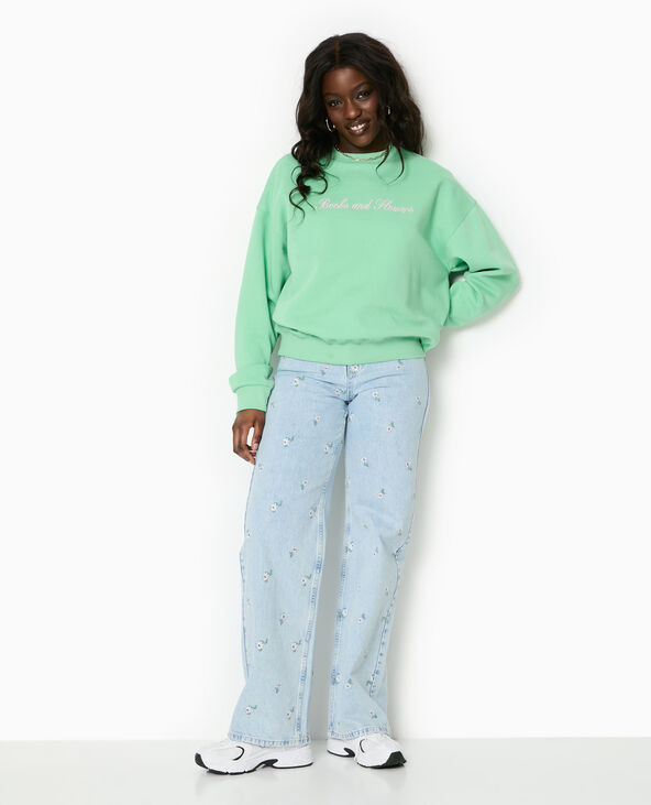 Sweat oversize avec broderies devant et dos vert clair - Pimkie