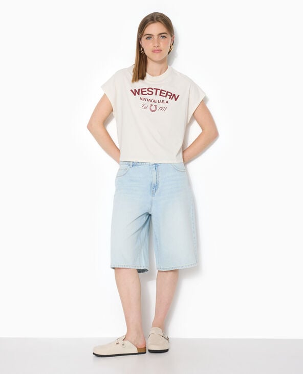 Bermuda en jean loose taille regular bleu clair - Pimkie