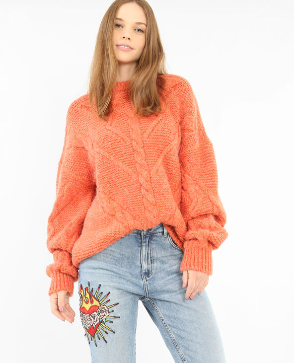 Pull torsadé orange - Pimkie