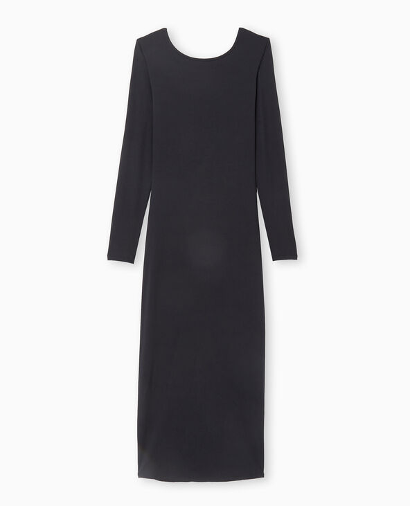 Robe longue en maille stretch dos ouvert noir - Pimkie