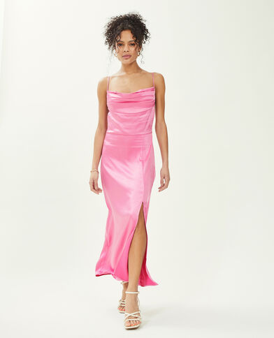 Robe longue tissu satiné encolure bénitier  rose - Pimkie