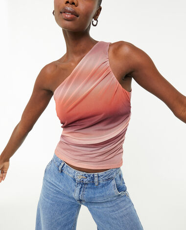 Top one shoulder asymétrique en micro-mesh rose - Pimkie