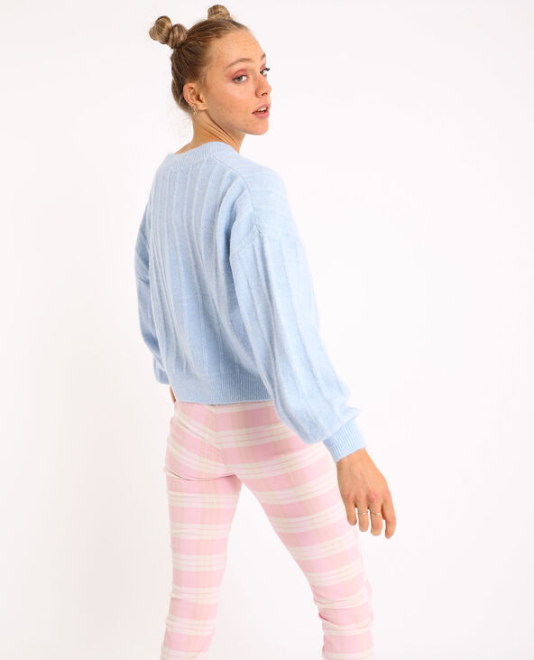 Pull grand col V bleu - Pimkie