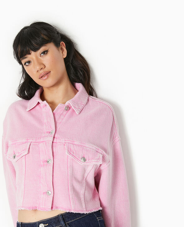 Veste en jean coupée cropped rose - Pimkie