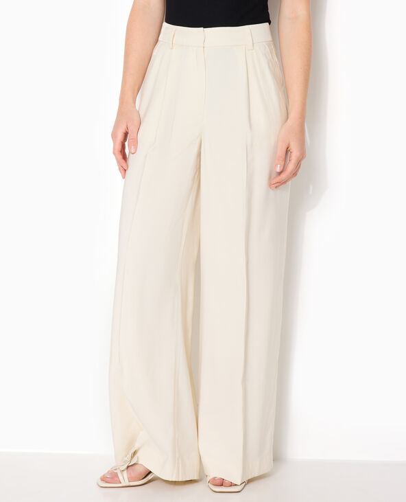 Pantalon large et droite en tissu fluide écru - Pimkie