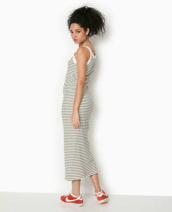 Robe longue et moulante en maille côtelée rayée blanc - Pimkie