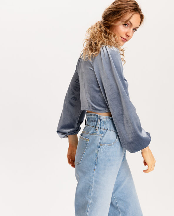 Cropped top velours ras gris foncé - Pimkie