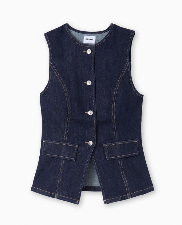 Veste en jean sans manches façon gilet de barman bleu - Pimkie