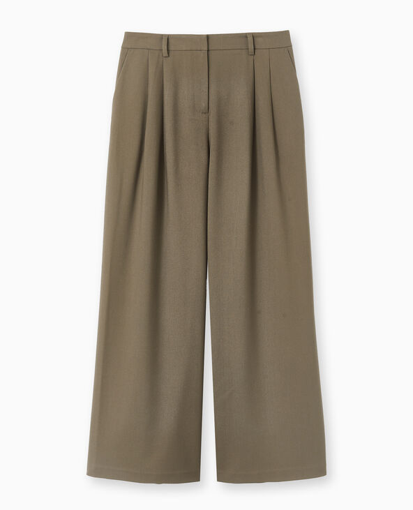Pantalon large avec pinces vert kaki - Pimkie