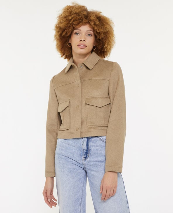 Blouson court en drap de laine taupe - Pimkie