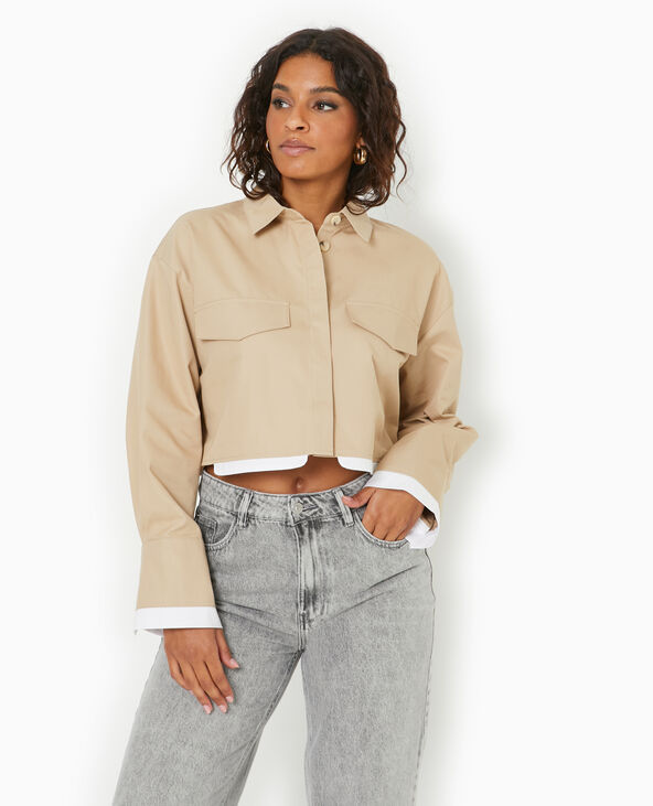 Chemise courte avec détail poches camel - Pimkie